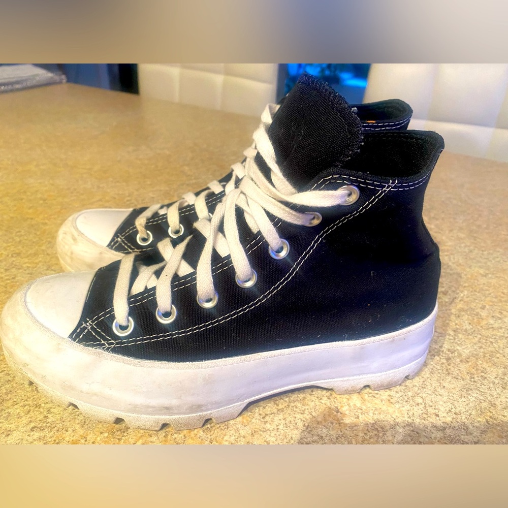 Black High-Top Canvas Platform Sneakers - Women's